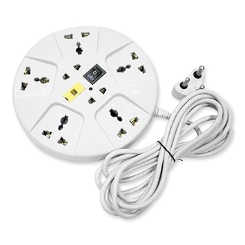 Elove 6 Amp Multi Plug Point 7 Plus 1 Extension Board Universal Socket (3 Meter Cord) with LED Indicator - White