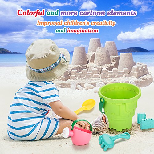 FITNATE Beach Toys Set Soft Plastic Pool Toy s/Bath Toys for Kids, Boys, Girls& Toddler, 10PCS with Mesh Bag , Bucket, Shovels, Rakes, Lots of Sand Molds (BPA Free) - Thumbnail 7