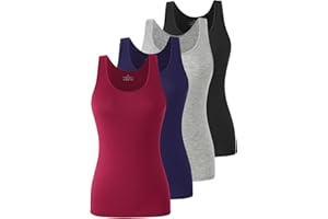 Air Curvey 4 Pcs Tank Tops for Woman Sleeveless Basic Undershirt Layering Tanks