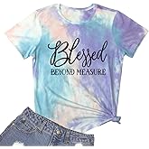 LOOKFACE Women Blessed Beyond Measure Graphic Funny Cute T Shirts (Gift Ideas)