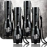 Timlon 4 Pack Tactical Flashlight Portable Emergency Flashlight 5 Mode Switch Adjustable Focus Zoomble Flashlights XML-T6 Ultra Bright 2000Lumen Aluminum Alloy Waterproof Flashlights(Black)