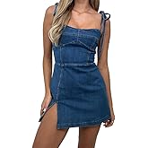 uhbkezy Denim Dress for Women Summer Sleeveless Side Slit Bodycon High Waist Jean Dress