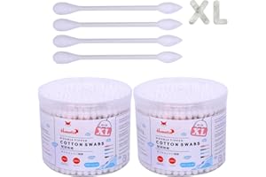HOMEFOX XL Cotton Swabs Pointed Precision - 500 Count Extra Large Thick - Pointy Organic Cotton Buds Double Side Tightly Wrapped Cotton Tips Paper Stick Cruelty-Free, XL Pointy & Round White
