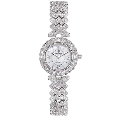 Royal Crown Womens Crystal-Accented Luxury Silvery-Tone Bangle Watch Jewelry Series Quartz Watch Fashion Waterproof Wrist Watches