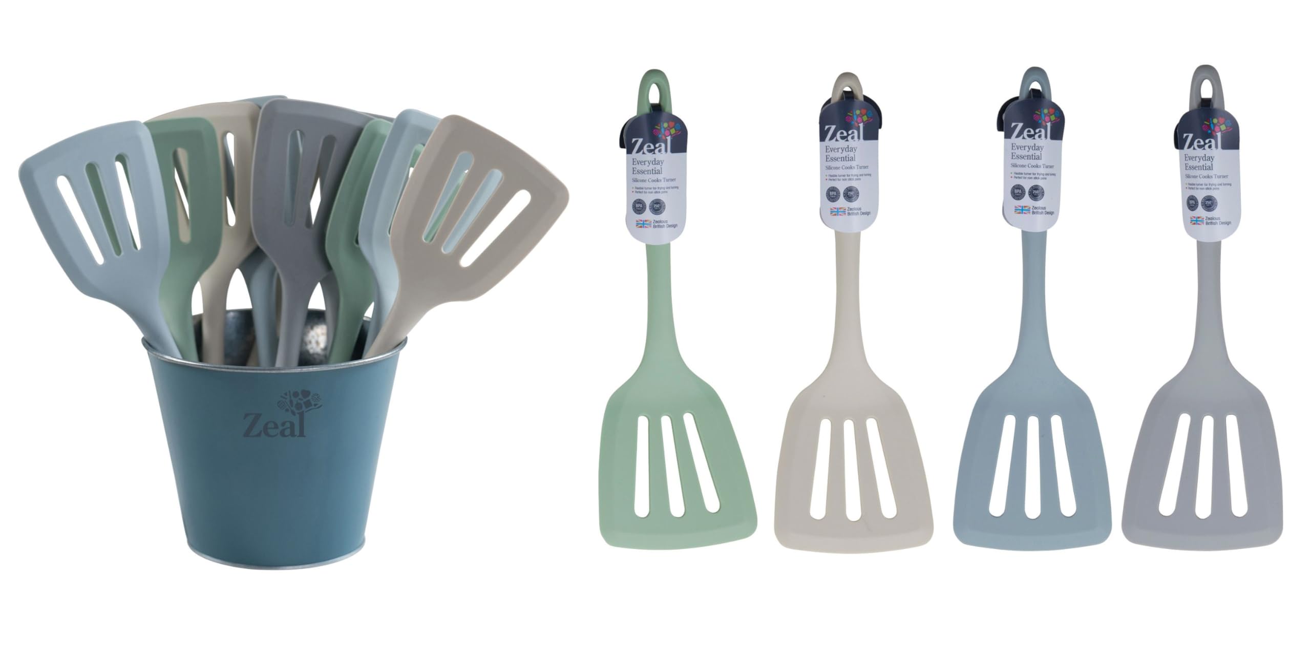 Zeal Silicone Non-Stick Slotted Fish Slice/Cooking Turner (30cm) -Duck Egg Blue