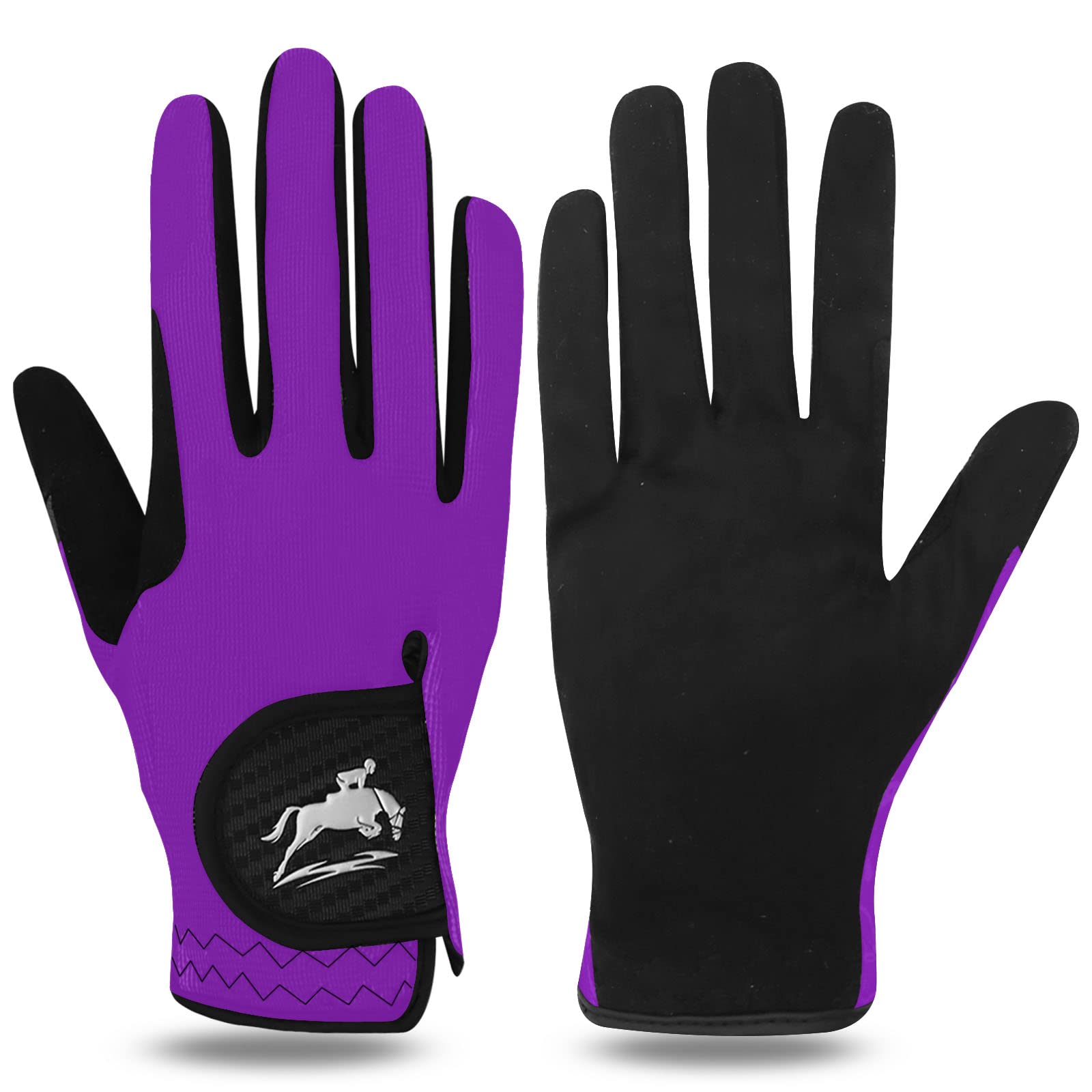 FINGER TEN Women's Horse Riding Gloves Stretchable Equestrian Horseback Youth Girls Anti Slip Breathable Lightweight Perfect for Biking Cycling (Violet, L)