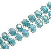 PATIKIL 75 Pcs 8mm OD 5mm Thick Crystal Glass Beads, Rondelle Crystal Beads Faceted Cut Gemstone Strand with Spacer Beads for Craft, Bracelet, Necklace, Turquoise Blue Porcelain