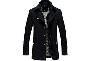 PRIJOUHE Men's Wool Coat Winter Coat Slim Medium Long Coats Overcoat Male