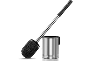 HAMITOR Toilet Bowl Brush Set: Stainless Steel Rustproof Bathroom Cleaning Accessories with Hidden Holder for Homemakers - Wall-Mounted Compact Toilet Scrubber Cleaner Kits for New Home & RV Silver