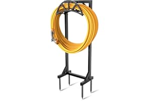 Pattiumo Garden Hose Holder with 4 Spikes, Water Hose Holders for Outside, 150ft Garden Hose Storage Heavy Duty Hose Hanger Metal Hose Stand Detachable Hose Reel Rack Organizer