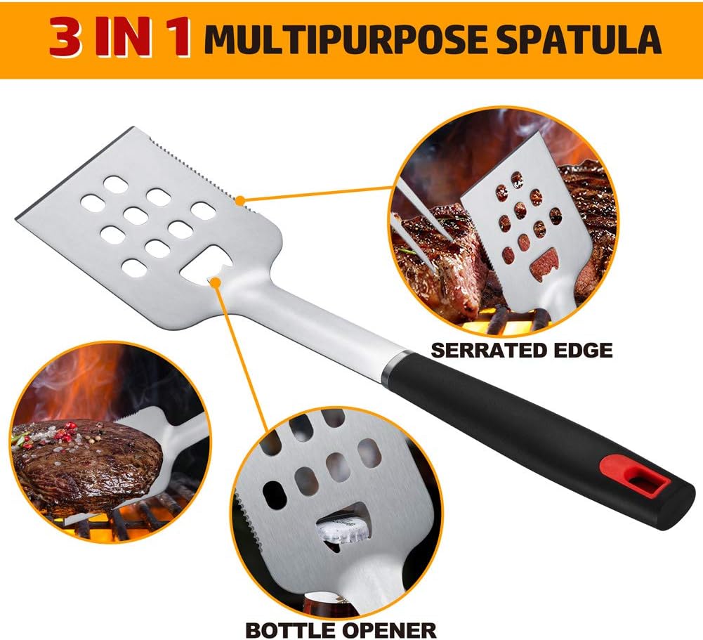 Homissor BBQ Grilling Tools Set, Stainless Steel Spatula, Fork, Basting Brush&Tongs, Gift Box Package.Best for Barbecue & Grill.18 Inch Utensils Turner Accessories : Garden & Outdoor
