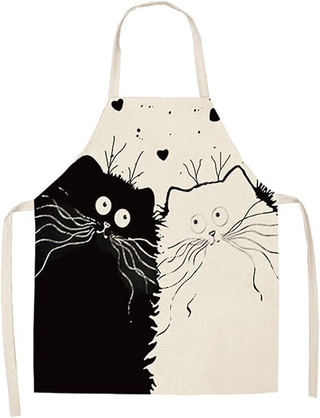 Amazon Httshop 1個キッチンエプロンかわいい漫画猫プリントノースリーブコットンリネンエプロン男性女性ホームクリーニングツールについて 良質で安い Color 17 Size 47x38cm エプロン オンライン通販