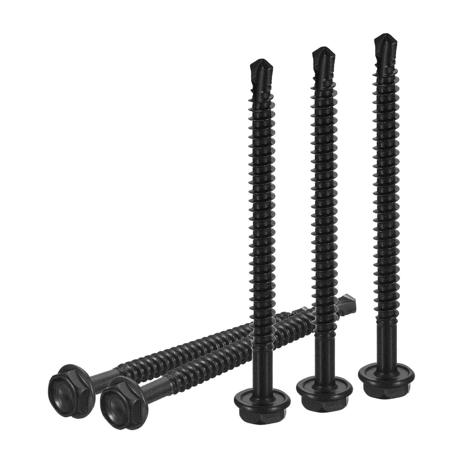 DTGN #10x2-1/2" Hex Washer Head Self Drilling Screws - 100Pack - Good for Machine - 410 Stainless Steel Black Oxide - Self Tapping Sheet Metal Screws