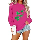 JINTING St Patricks Day Sweatshirt for Women Glitter Shamrock Irish Shirt Clover Print Long Sleeve Top