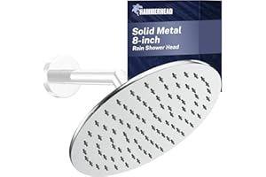 HammerHead Showers® ALL METAL 8 Inch Rainfall Shower Head – CHROME - Shower Head Rainfall - 2.5 GPM High Flow Shower Head Opt