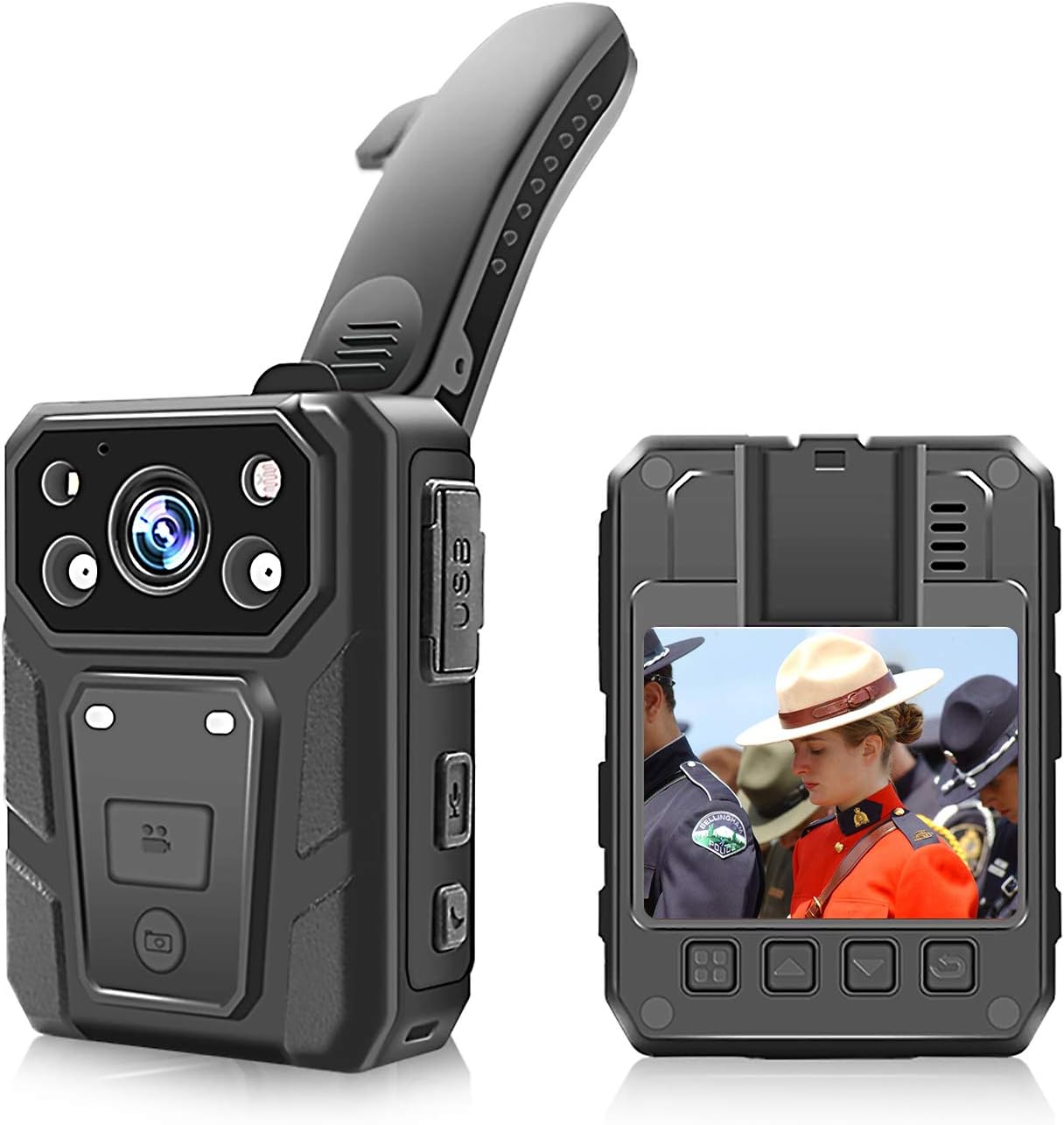 Police Body Camera, 1080p HD Body Worn Camera with 2 Inch Display, Night Vision, 3600w Pixels, Waterproof, 3200mAh Battery, 15 Hours Recording, 64G Memory