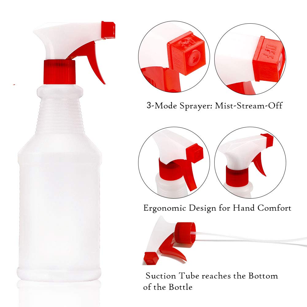HATOKU Spray Bottles, 5pcs 16oz, Refillable Empty Spray Bottle for Cleaning Solutions, Commercial, Household, Chemical Resistant, Adjustable Nozzle for Essential Oils, Alcohol Safe: Industrial & Scientific