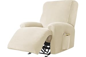 PENDEJATO Stretch Recliner Covers, 4-Piece Ultra Soft Velvet Recliner Chair Slipcover Single Seat Couch Cover Furniture Protector with Pocket (Beige)
