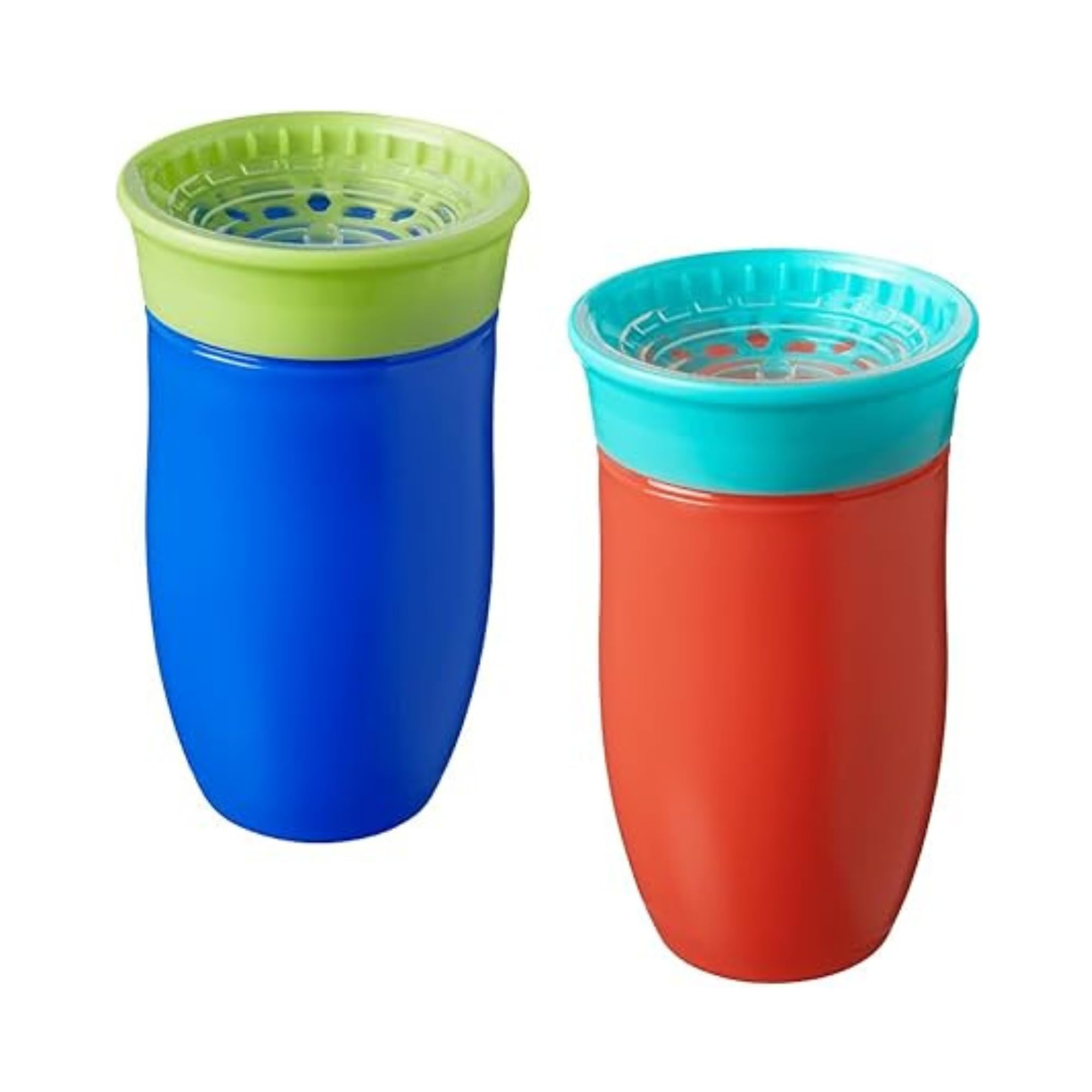 Nuby All Around Water Bottle - No Spill Sippy Cup | 300ml / 10oz | Drink from Any Angle | Dishwasher Safe | BPA Free | Suitable Beaker for 6 Months Plus (Pack of 2, Blue/Orange)
