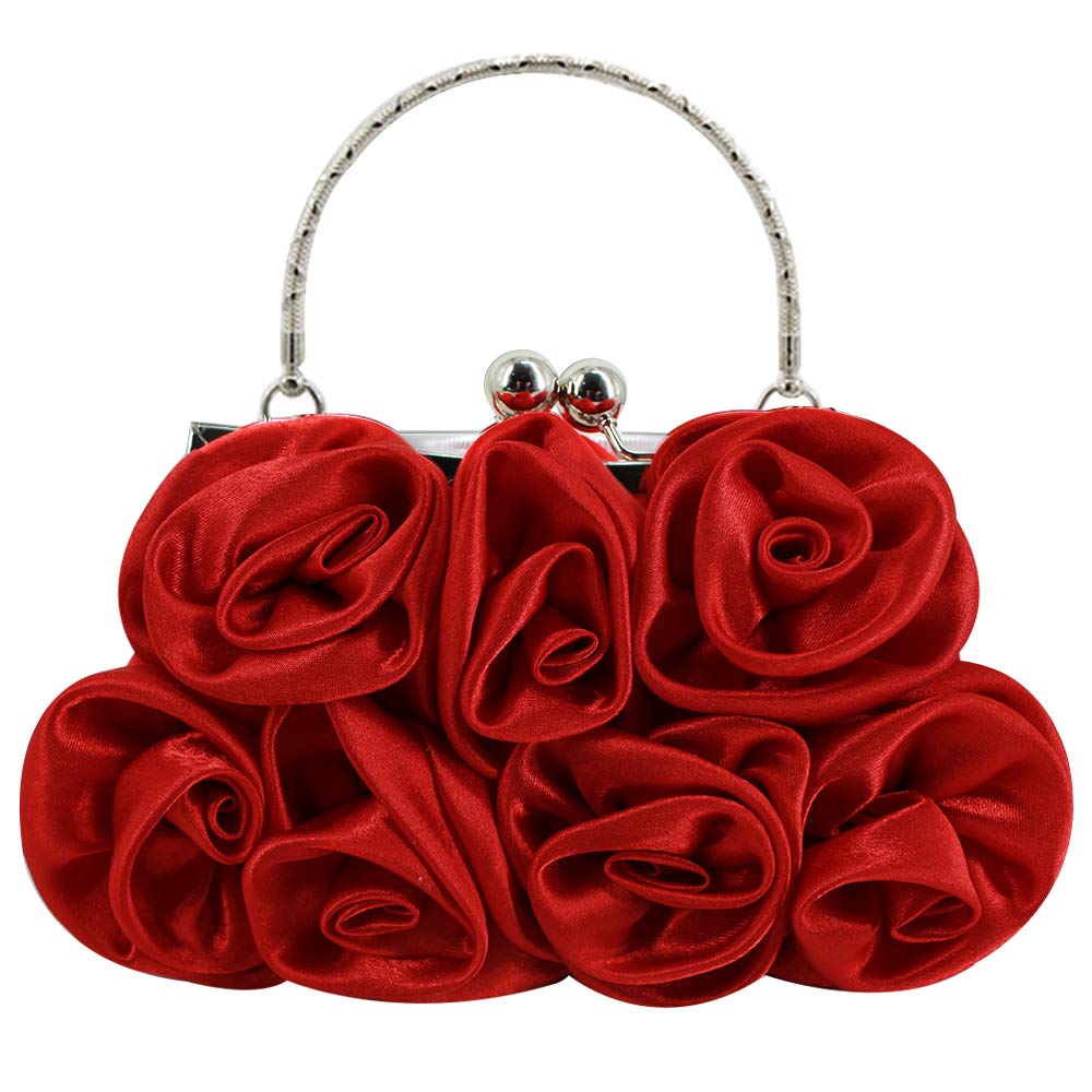 AiSi Millya Women Rose Flowers Evening Clutch Bag Handmade Wedding Prom Tote Handbag Chain Shoulder bag