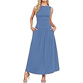 AUSELILY Womens Maxi Dress 2025 Summer Sleeveless Casual Slim Flowy Pleated Long Dresses with Pockets