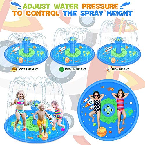 LUKAT Sprinkler for Kids, 68'' UFO Inflatable Splash Pad with Rotating