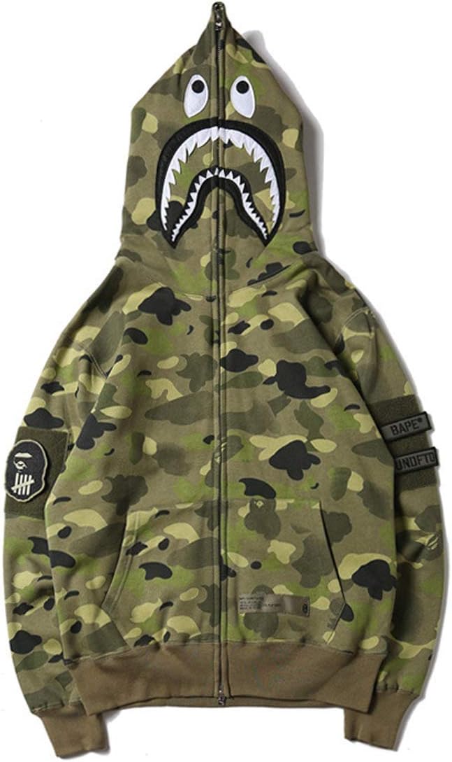 Capturelove Shark Head Mens Hoodies Womens Full-Zip Hooded Sweatshirt Hip-Hop Funny Tops