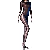 ZJCYLOVE Women's Bodystocking Shiny Body Stockings Plus Size Sexy Hooded Full Body Stocking Oil Shiny Body Stocking