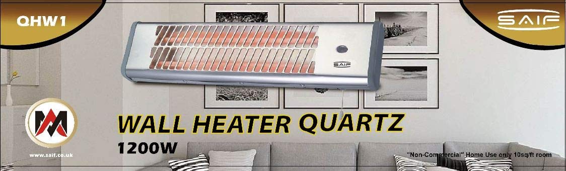 Patio Wall Heater Bathroom Quartz Chrome Sliver Suitable Wall Mounted Garage Workshop Laundry room Electric Heater Halogen Quarts 2 settings pull 600w /1200w 3pin UK BS plug