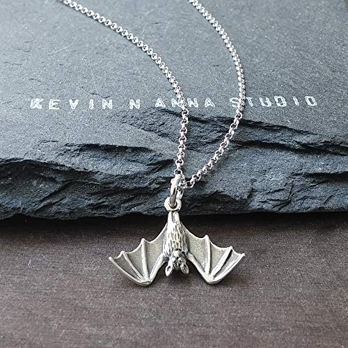Sterling Silver Petite Hanging Bat Charm Pendant Necklace, 18"