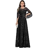 Skbue Lace Applique Mother of Bride Dresses Long Sequin Cape Sleeve Chiffon Formal Dress