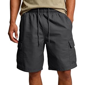 Men's Classic Cargo Shorts Summer Elastic Waist Outdoor Shorts with Braided Drawstring & Embroidered Logo