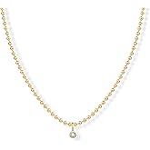 PAVOI 14K Gold Plated Dainty Tube Ball Square Beaded Chain Bezel Set Solitaire Pendant Necklace for Women | Round Princess Marquise Cubic Zirconia Statement Necklace