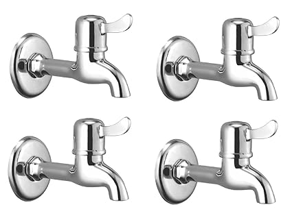 Oleanna Magic Brass Quarter Turn Fittings Long Body Bib Cock Water Taps (Chrome Finish) (Pack Of 4 Pcs)