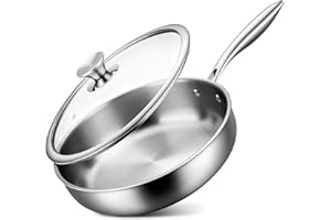 CHUFA 316 Stainless Steel Pan, 12 inch Frying Pan with Lid, Compatible with All Cooktops Up to 600℉, Fast & Even Heat, Skille
