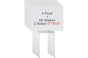4 Packs Blank Yard Signs with Metal Stakes, 17 x 13Inches Waterproof Corrugated Plastic Signs for Rent, Sale, Party, Birthday