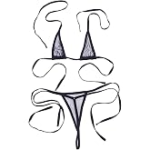 ZTie Women&rsquo;s Sheer Extreme Swimsuit Bikini Halterneck Top and Tie Sides Micro Bikini Thong Sets