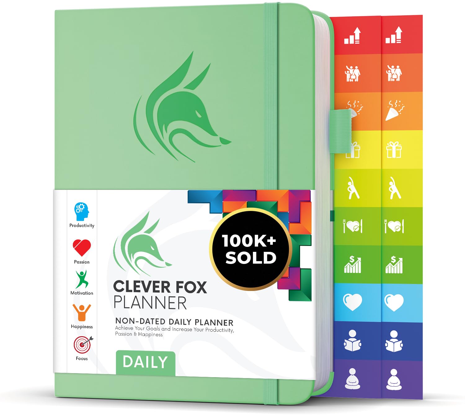 Clever Fox Planner Daily - Best Agenda & Calendar to Boost Productivity & Hit Goals - Gratitude Journal Personal Organizer - 14.5x21cm, Lasts 6 Months, Undated, Mint Green