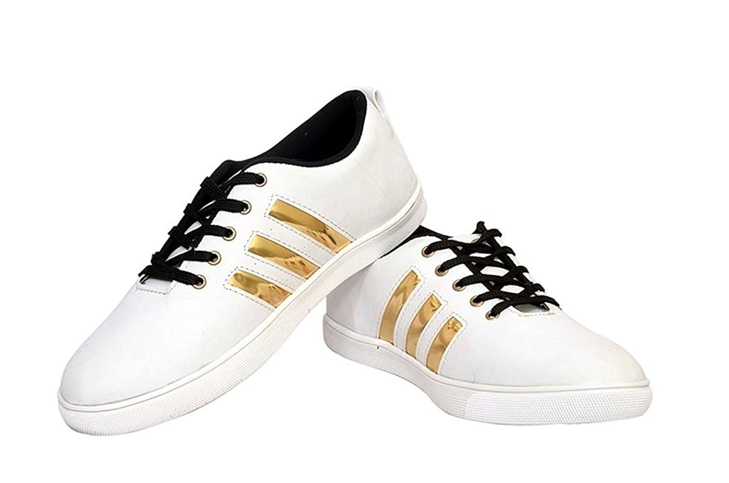 jabra classic white-gold & black synthetic leather casual shoes