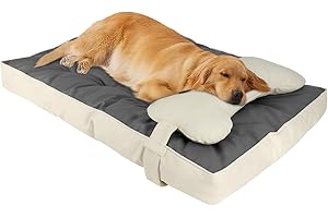 35" x 23" x 4.7" Water-Resistant Faux Leather Large Dog Beds, High Resilience Foam Dog Bed for Crate with Detachable Bone Pil