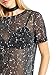 WDIRARA Women's Glitter Sheer See Through Short Sleeve Mesh Top Tee Blouse Dark Black L