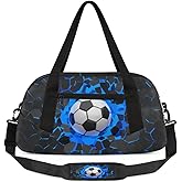 Gym Travel Duffle Bag for Boys - Blue 3D Soccer Ball Kids Overnighter Weekend Bag with Front Zipper Pocket for School Practice, Teens Carry-On Size Sleepover Bags