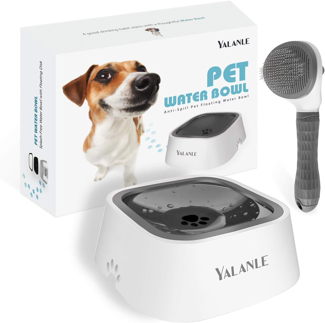 1L Dog Water Bowl No Spill, 35oz Spill Proof Dog Water Bowl Reduce Refill, Slow Drinking Pet Bowl Anti Splash No Mess for Vehicle/Outdoor/Indoor, White