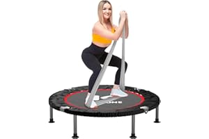 K KENSONE 40" Mini Flodable Spring Rebounder Trampoline for Adults, Small Exercise Trampoline for Indoor Workout and Fitness, Purple Resistance Band Included, Max Load 330 LBS