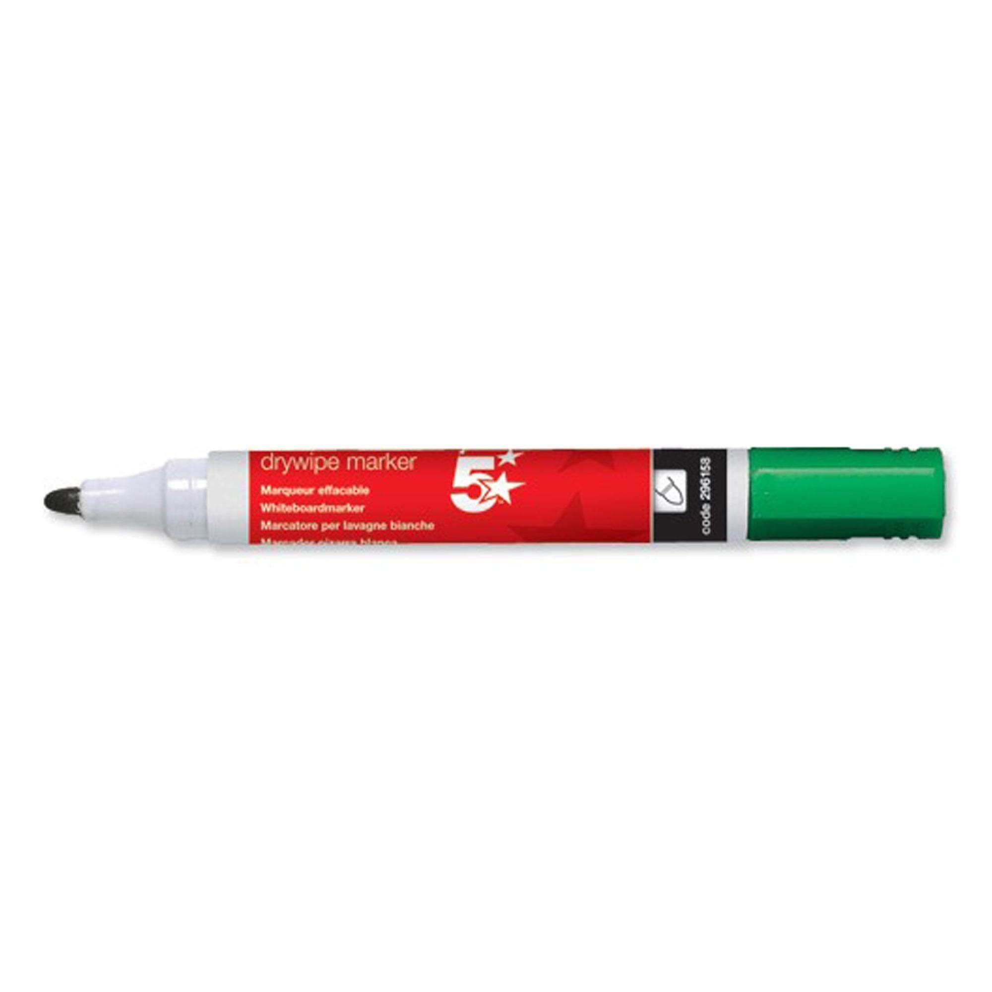 5 Star® Green Dry Wipe Whiteboard Marker Pen - 3mm Bullet Tip (Pack of 4)