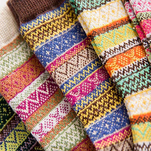 Getadate 5 Pairs Socks Women Thickened Socks Vintage Sock Ethnic Style Tube Cotton Socks Long Socks Warm Winter Crew Socks - Thumbnail 6