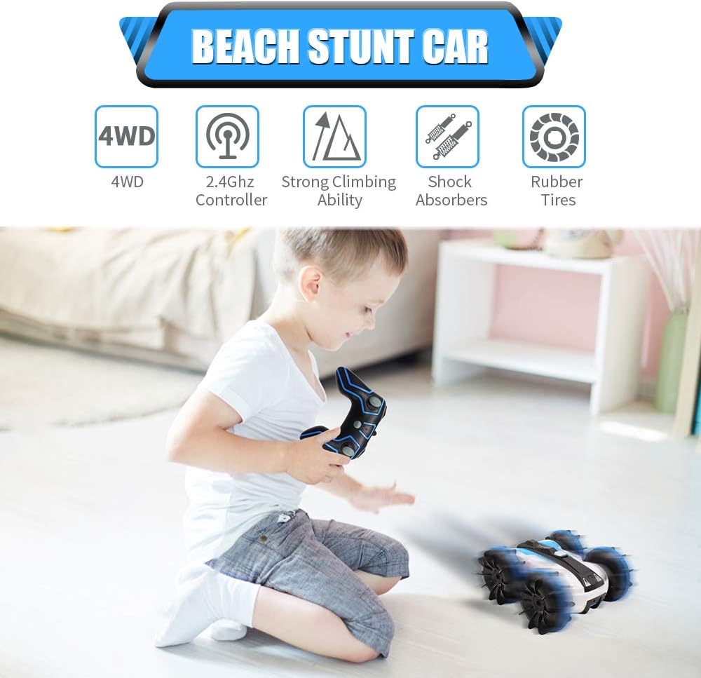 Seckton Car Toys for 6-10 Year Old Boys Girls Amphibious Remote Control Car for Kids 2.4 GHz Remote Control Boat 4WD Off Road Truck Stunt Car Waterproof RC Car for Christmas Birthday Gifts Blue: Toys & Games