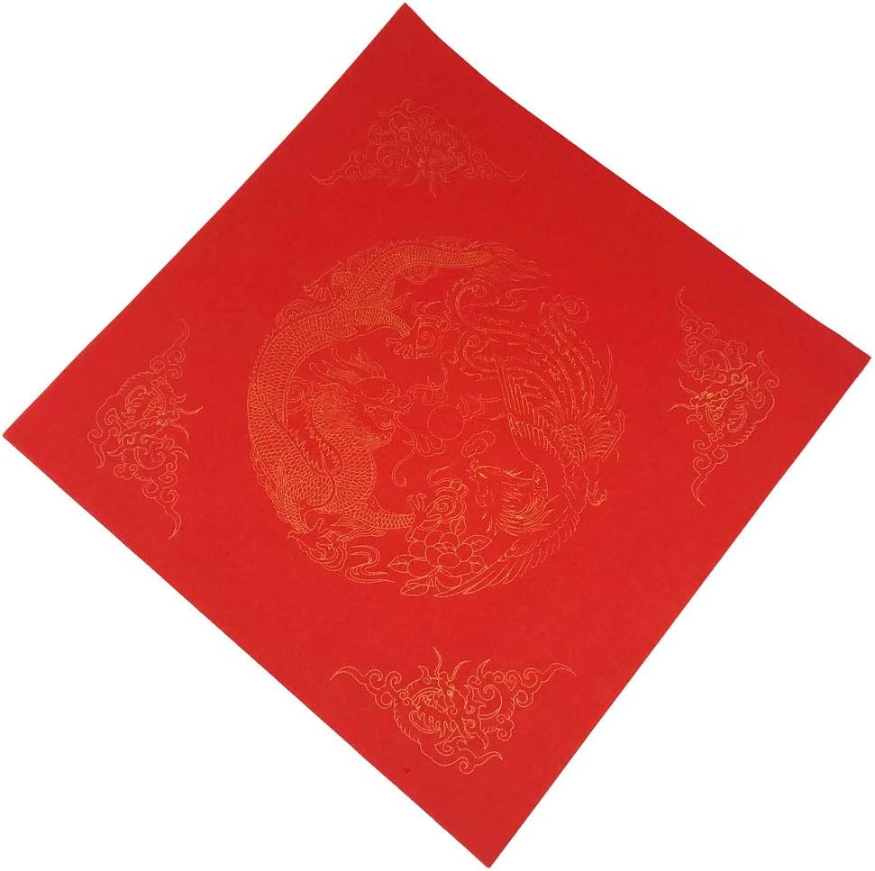 Easyou Handmade Square Red Xuan Paper with Dragons and Phoenixes Ornamented for Spring Festival Words Customs Blessing Dou fang 23cmx23cm (9"x9"*20pcs)