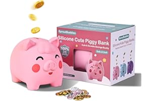 Cute Piggy Bank Unbreakable Silicone Pig Money Saving Jar Coin Bank for Kids,Boys and Girls Easter Christmas Birthday Gift (P