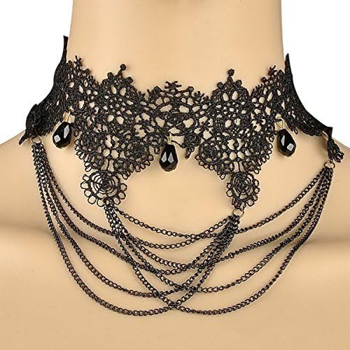 SUMAJU Choker Necklace, Lace Choker Necklace Pendant Elegant Fabric Handmade Round Resin Choker Bib